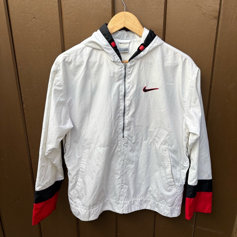 Vintage Y2K Nike Striped Windbreaker Jacket Women’s Medium White Red 90s